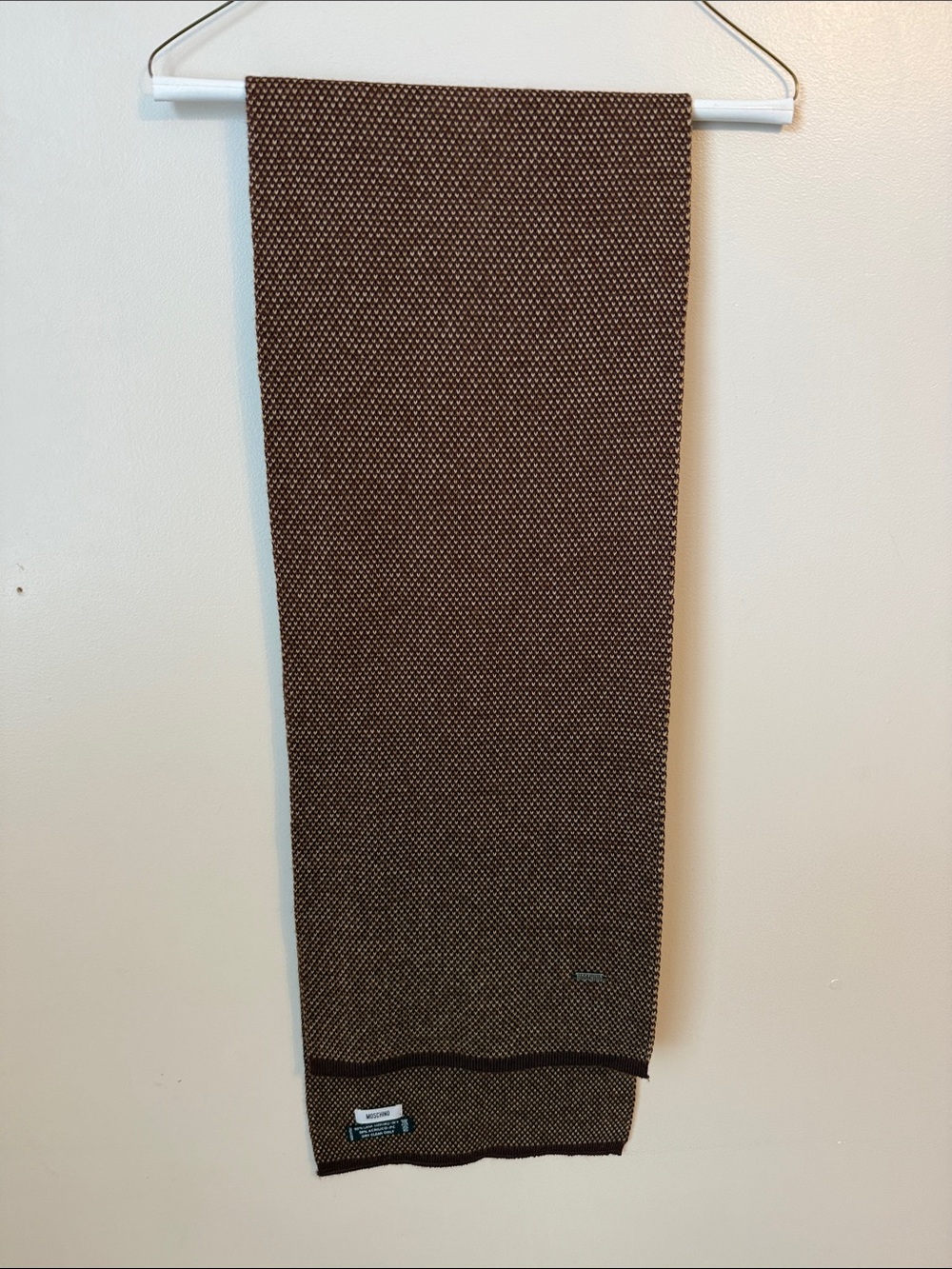 Moschino Merino Wool Blend Scarf Brown Winter Gear Quiet Luxury Made in Italy - Picture 2 of 5